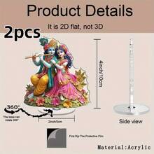 2D Rotatable Crystal Statue Decor - Vibrant Hindu Deity Sculpture With Flute And Conch, Intricate Floral Design, Decorative For Diwali Home, Office Desk, Spiritual Ambiance, Home Decor, Religious Decor, Traditional Decor, Handcrafted Appearance - D - View 7