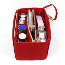 1 pieza Bolsa interior de fieltro de alta capacidad y multifuncional, extra grande/grande/mediana/pequeña, bolsa de maquillaje de gran capacidad, bolsa de fieltro, organizador minimalista desmontable - Rojo - Ver 6
