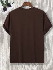 Men's Round Neck Short Sleeve T-Shirt Printed With Stylized Mountain Pattern, A Casual Comfortable Commuting Versatile Lightweight Top, Suitable For Street, Outdoor, Daily Wear In Summer - Coffee Brown - View 3