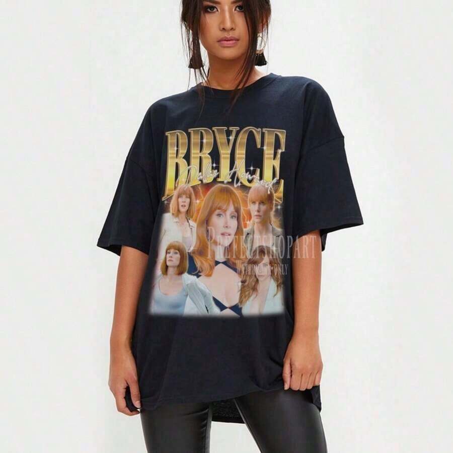 Vintage Bryce Dallas Howard Women's T-Shirt, Retro Bryce Dallas Howard Merchandise, Gift For Tribute Fans. Gothic Style. - Black - View 1
