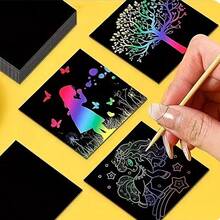 51件/套 - 50张魔法DIY刮画纸，配1根竹签，彩虹刮画套装，适合男孩女孩生日派对节日礼物 - 彩色 - 查看 5