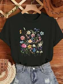 disfraz halloween hombreCamiseta floral gris oscuro para mujer - Suave, transpirable, de corte holgado, con cuello redondo y flores multicolor (rosa, azul, amarillo, verde, morado, naranja, marrón, beige) - Camisa casual y formal para todas las estaciones - Lavable a máquina para uso diario y formal - Blusa para primavera/otoño/verano - Disponible en tallas S-3XL, Camisetas para mujer, playera de hombre, camiseta estilo Twilight Y2k, camisa - Negro - Ver 10