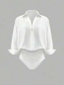 Body de manga larga y unicolor elegante para mujer - Blanco - Ver 1