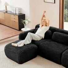 Aviana Sofa Without Armrests With Cushions And Plush Cover - Black - View 9