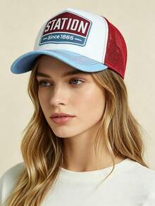 1pc Women's American 1865 Letter 3D Embroidery Streetwear Fashion Oversized Brimmed Baseball Cap, Breathable Mesh Trucker Hat, Suitable For Spring, Summer, Autumn Outdoor Sports, Campus, Couples - A - View 5