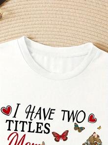 [Entrega Local]Playera Para Mujer Camiseta con Estampado de Letras y Tacones Altos Florales, Camiseta Casual de Manga Corta para Primavera y Verano, Ropa para Hombre y Mujer - Blanco - Ver 4