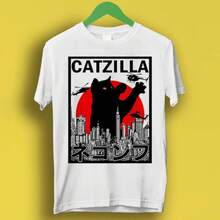 Catzilla Rey de Pawster Paws Gato Gatito Amante de las Mascotas Meme Regalo Estilo Divertido Unisex Gamer Película de Culto Música Camiseta - Blanco - Ver 1