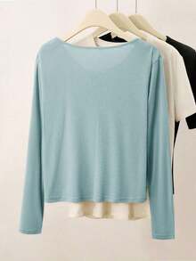 Chaqueta ligera de unicolor de estilo minimalista para mujer, adecuada para el uso diario en primavera/otoño - Celeste - Ver 2