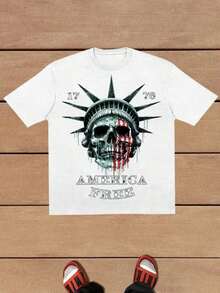 100% cotton Camiseta Comfort S America, Camiseta del 4 de Julio de EE.UU., Camiseta Patriótica de la Tierra de los Libres, Camiseta America Est 1776 - Blanco 5 - Ver 6