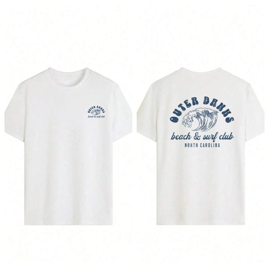Women's Round Neck T-Shirt With Letter Print, Versatile And Practical. Graphic Tee, White/Black/Pink Top For Women, Suitable For Vacation Wear. Summer - 白色 - 查看 1