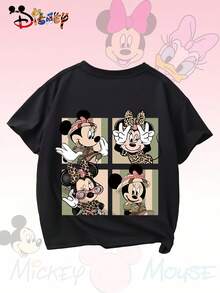 1pc DISNEY Minnie Mouse Girls' T-Shirt - Soft Breathable Short Sleeve Top With Minnie Print, Loose Fit Round Neck Blouse Suitable For Parties,, Playdates | Machine Washable Birthday Gift For & Pre-Teen (1+ Years) - 黑色 - 查看 3