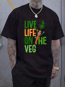 Camiseta con Diseño Divertido de Orquídea, Camiseta con Slogan Vegano Divertido, Camiseta Casual de Cuello Redondo y Manga Corta para Verano, Camiseta para Hombre - Negro - Ver 1