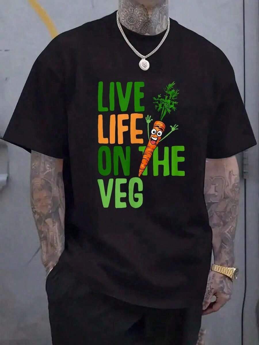 Camiseta con Diseño Divertido de Orquídea, Camiseta con Slogan Vegano Divertido, Camiseta Casual de Cuello Redondo y Manga Corta para Verano, Camiseta para Hombre - Negro - Ver 1