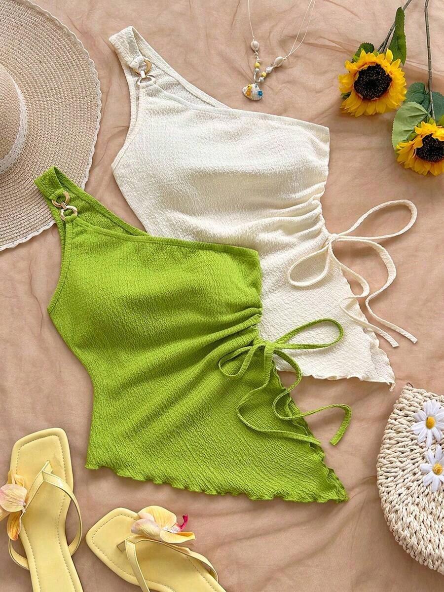 Blusa sin mangas de unicolor con bajo asimétrico, para verano - Multicolor 4 - Ver 1