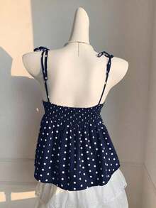 Camiseta de tirantes de mujer con lunares tejidos en blanco - Azul marino - Ver 2