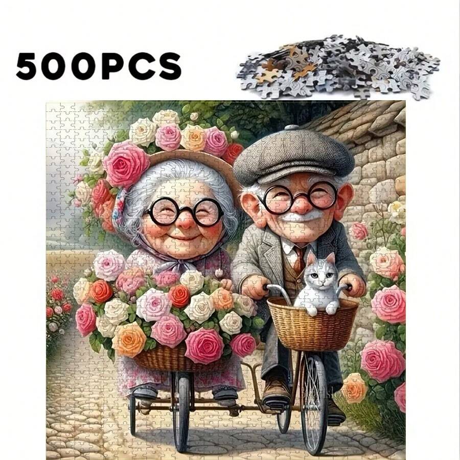 500片大型拼图 - 老人骑自行车主题 - 趣味家庭教育休闲游戏 - 完美的家居装饰礼物，办公室艺术品 - 50x50厘米/19.7x19.7英寸，创意挑战，理想的节日礼物 - 适合圣诞节和新年