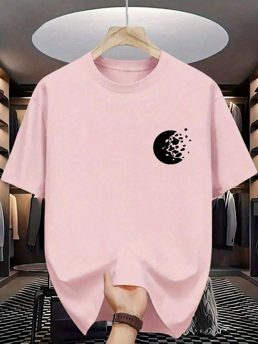 Camiseta de manga corta con estampado de letras para hombre, moda de verano - Rosa - Ver 1