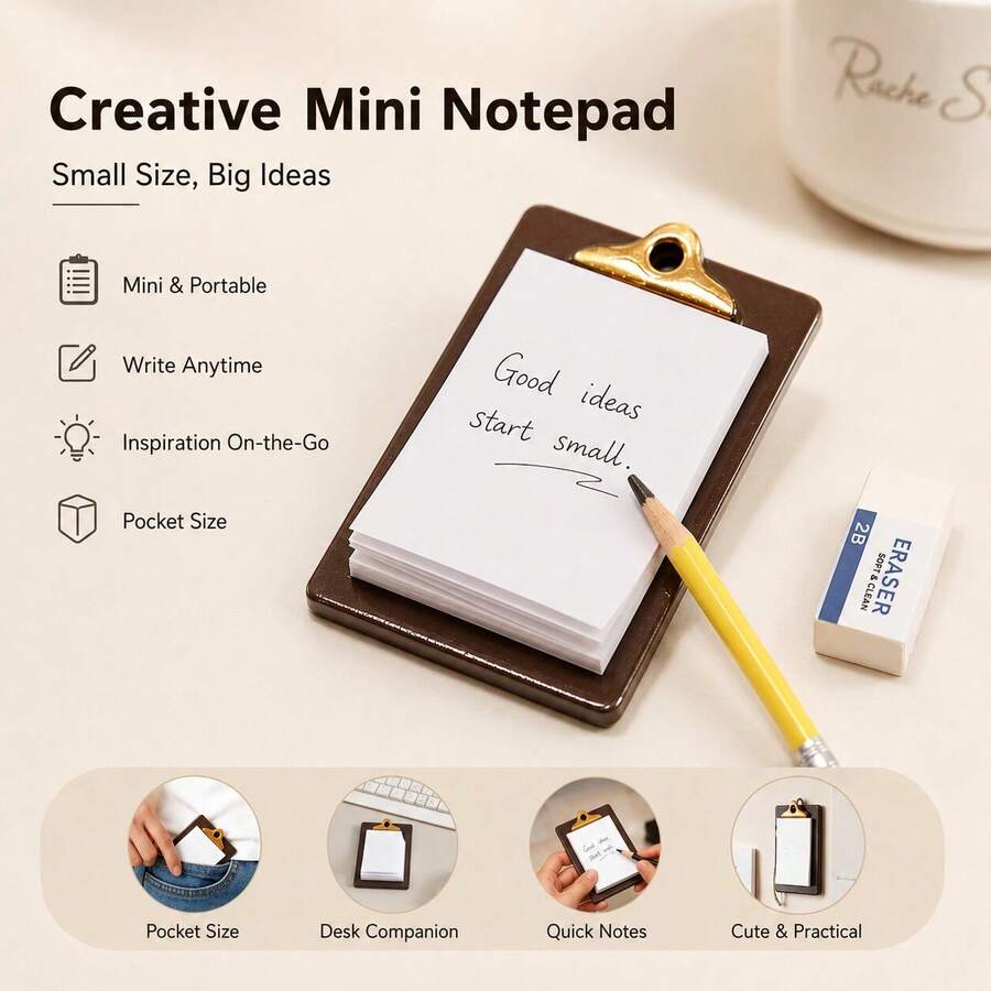 Miniature Creative Mini Writing Board, Pocket Memo Pad, Dollhouse Scene DIY Decor Toy - Khaki - View 1