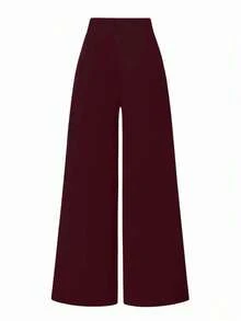 Pantalones informales de pierna ancha de unicolor para mujer - Burdeos - Ver 2