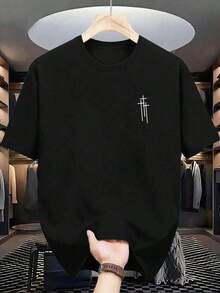 Camiseta de hombre de cuello redondo y manga corta con estampado, hombre slim summer casual media manga, diseño moderno y cómodo, estilo urbano, diseño estampado, camiseta casual, camiseta básica, para hombres y mujeres, para hombres y mujeres, para parejas100% cotton - Negro - Ver 7