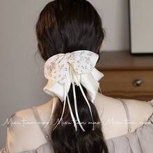 Hair Clips - Pink Floral Ribbon Ponytail Clip - View 4