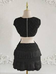Jacquard V-Neck Fringed Textured A-Line Dress, Suitable For Party, Vacation, And Other Occasions Wedding - Ink - View 5
