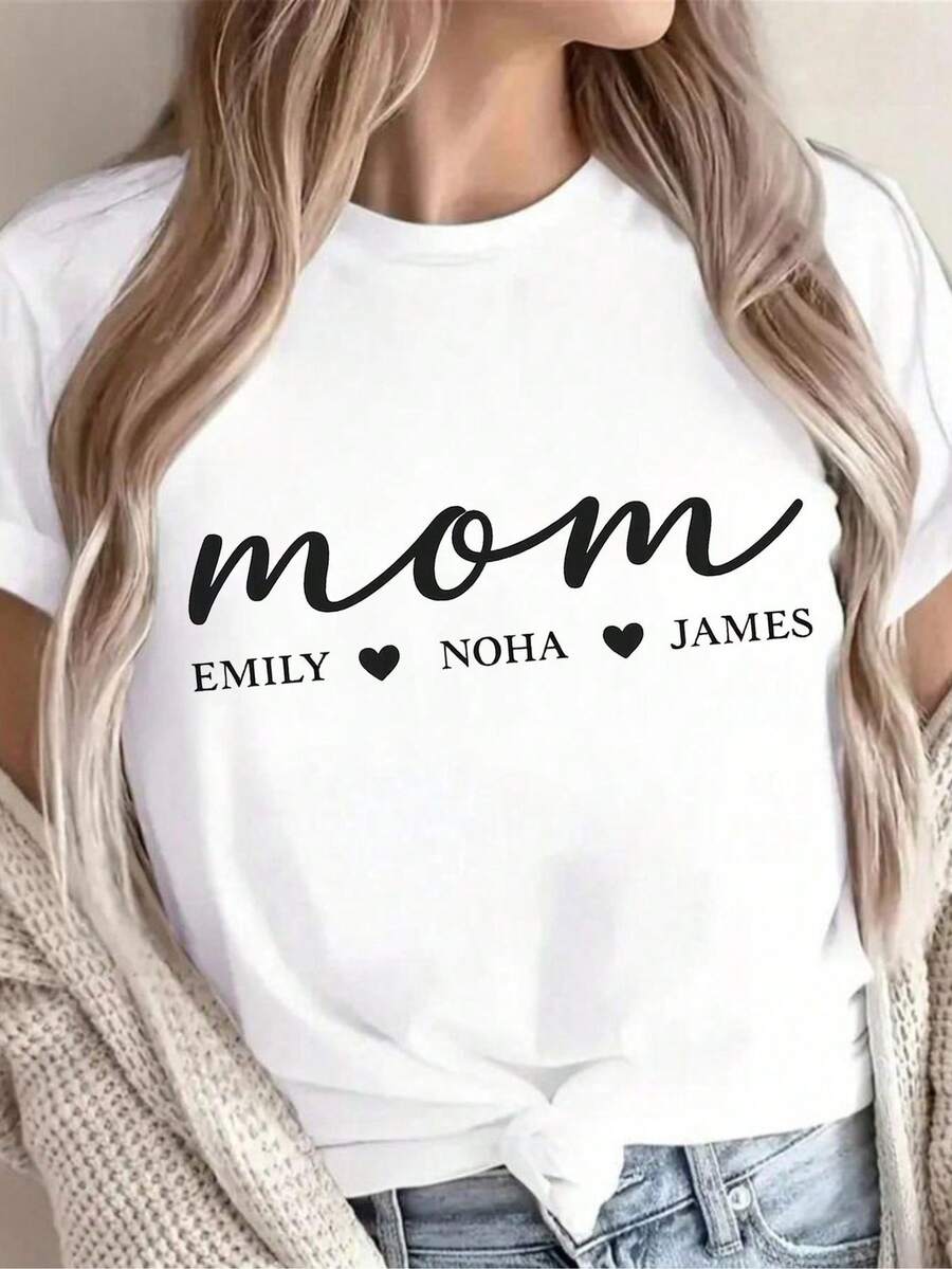 Camiseta personalizada con el nombre de mamá. Camiseta unisex de algodón puro de 220 g. Peso ideal para todas las estaciones, apta tanto para hombres como para mujeres. Tejido duradero de alta calidad, suave al tacto y de larga duración. Parte superior transpirable. Adecuada para la primavera y el verano, vacaciones, Día de la Madre, Día de la Independencia. - Blanco - Ver 1