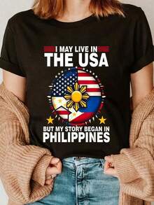 Camiseta 100% Algodón con Diseño de Raíces Filipinas, Regalo Filipino, Camiseta Casual de Manga Corta "I Love Philippines" - Negro - Ver 5