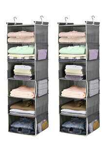 2pcs 6-Tier Hanging Storage Bag, Household Organizer Bag, Multi-Layer Clothes Storage Pouch - View 1