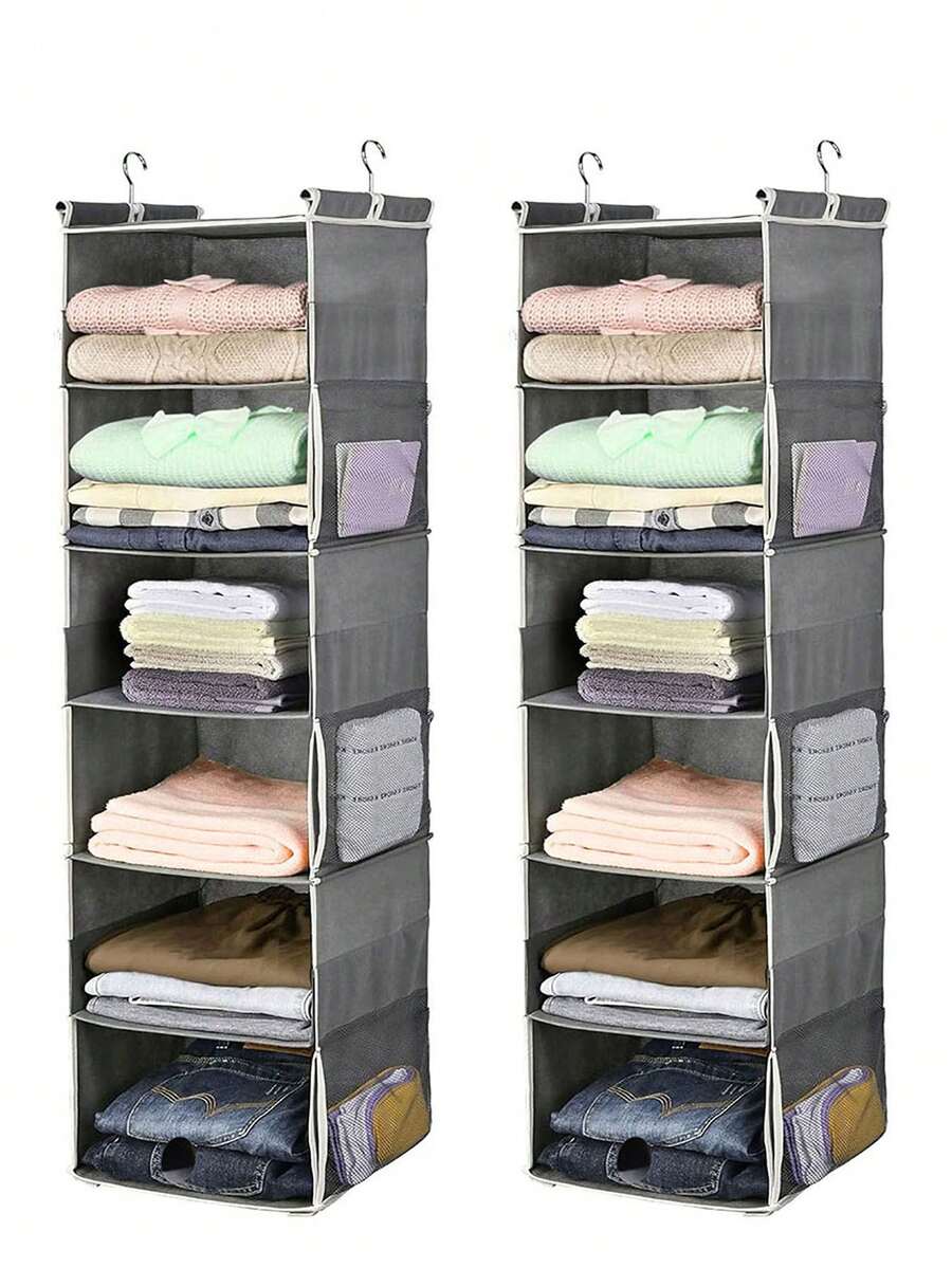 2pcs 6-Tier Hanging Storage Bag, Household Organizer Bag, Multi-Layer Clothes Storage Pouch - View 1
