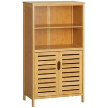 Bamboo Bathroom Cabinet, Low Cabinet With Slatted Doors, Rustic Style Anti-Tip Device, Versatile Multi-Purpose Furniture. - 自然色 - 查看 1