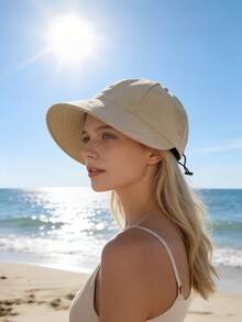1pc Women's Foldable Sun Hat, Minimalist Design Sun Hat, Wide Brim Beach Hat, Waffle Texture Versatile Sun Hat For Women, Suitable For Beach Vacation, Outdoor Travel, Great Gift For Family And Friends - A - View 3