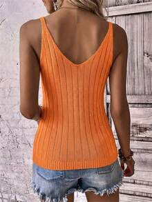 Summer V-Neck Lace Knit Tank Top Women's Sleeveless Solid Color Casual Beach Vacation Pullover Sweater Vest - trái cam - Xem 6