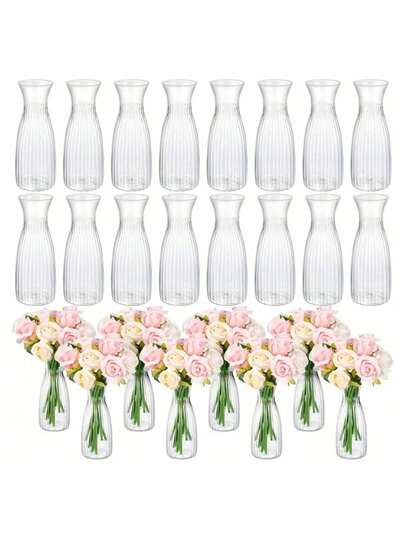 1/2/5个装塑料条纹花瓶，透明玻璃花瓶，适用于插花、展示、节日和家居装饰，也适用于桌面摆设、婚礼、圣诞节、晚宴等室内场合。