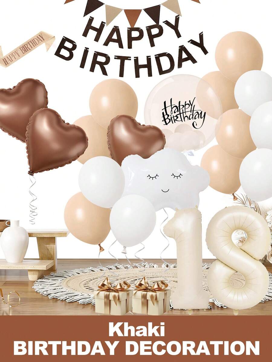 18th Birthday Cream Balloons Decor Birthday Decorations For Women Girl Beige Brown White Sand Foil Star Heart Balloon Decor, Birthday Sash Bobo Balloons For Birthday Anniversary Party Decoration Supplies Room Decor - Sinh nhật thứ 18 - Xem 1