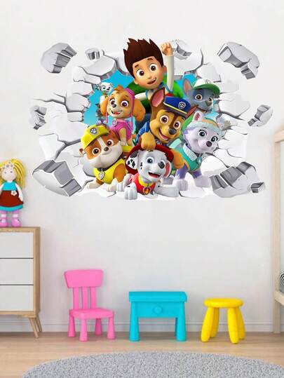 Paw Patrol 汪汪队立大功3D墙贴，5款设计，包括Chase、Skye、Rubble、Rocky、Zuma、Everest和Mighty Pups，可移除墙贴，适用于房间装饰、主题派对和活动背景，为任何空间增添活泼有趣的氛围