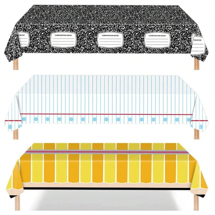 1pc Disposable Preschool Graduation Tablecloth Decor, Suitable For School Cafeteria, Classroom, Party Decoration With Pencil, Ruler, Notebook Print - Multicolor - View 1