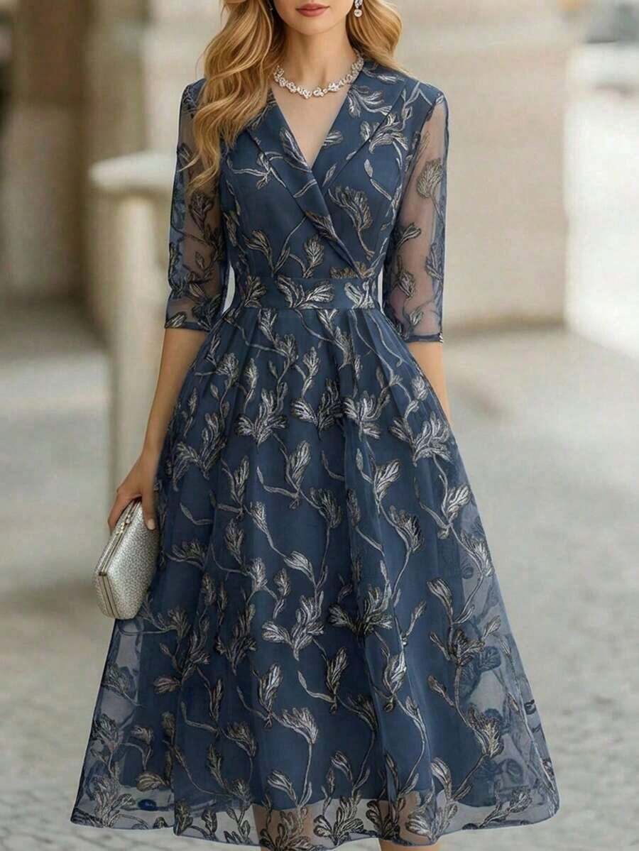 Vestido formal largo con estampado de hojas elegante para mujer, primavera/otoño - Multicolor 6 - Ver 1