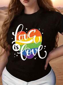 Camiseta Casual de Manga Corta para Mujer, Blanca, con Estampado de Corazón Arcoíris "Love Is Love", para el Día del Orgullo y Fiestas - Negro - Ver 6
