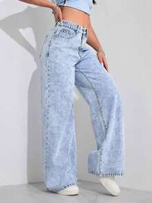 Unity Jeans de mezclilla lisos y casuales para mujer - Lavado ligero - Ver 4