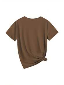 Women's Short-Sleeved Top With A Round Neck In Pure Cotton, Modern Printed Design, Cool And Breathable Fabric, Versatile Garment For Casual Looks, Everyday Occasions And Social Gatherings All Year Round - 卡其色 - 查看 3