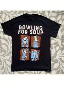 Camiseta gráfica de manga corta transpirable para hombre con estampado divertido de banda de bolos - Diseño de dibujos animados bailando con humor, corte holgado unisex, camiseta casual transpirable para noches de bolos, fiestas temáticas y atuendos casuales (estilo casual de verano). Una camiseta de manga corta adecuada para el hogar, uso diario, fiestas y viajes-perfecta como regalo para amigos o familiares. - Negro - Ver 5