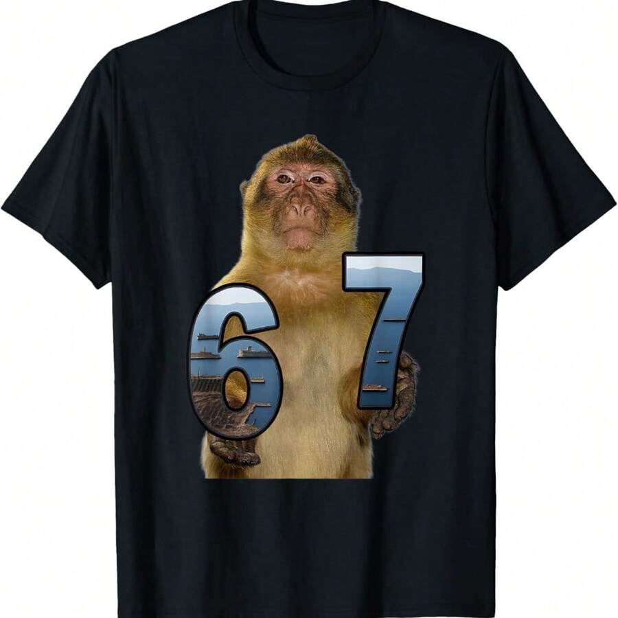 67 Thinking Monkey Meme T-Shirt - Black - View 1