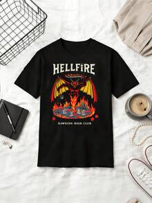 Demon Illustration Retro Cotton Summer Short Sleeve T-Shirt - Black - View 6