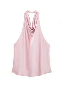 Blusa de mujer de nuevo verano de unicolor y sexy con espalda descubierta y hombros descubiertos, adecuada para citas y fiestas - Rosa Pálido - Ver 6