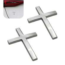 Car Accessories Decals: 2PCS 3D Cross Decal, 2.5*1.8 Metal Cross Badge Stickers, Self-Adhesive Alloy Jesus Christ Cross Sticker For Trunk, Fender, Laptop Silver Finish, Durable Outdoor Use - Silver - View 1