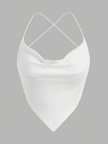 halter veraniego para mujer, sexy, de unicolor con drapeado y espalda descubierta - Multicolor 2 - Ver 3