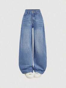Girlism Pantalones vaqueros anchos y holgados estilo vintage Y2K, pantalones de mezclilla de pierna ancha, ropa de calle Harajuku , estilo retro de los años 2000, para adolescentes, primavera y vuelta al colegio - Azul lavado medio 2 - Ver 1