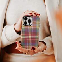 Ốp điện thoại họa tiết kẻ caro cổ điển Grid Vintage Plaid, kiểu dáng ấm áp, tương thích với iPhone 16 Pro Max, 15 Pro, 14 Plus, 13 Pro Max, 12 và 11. - Nhiều màu - Xem 2