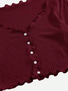 Camiseta De Punto De La Lechuga Con Botones Para Mujer - Burdeos - Ver 5